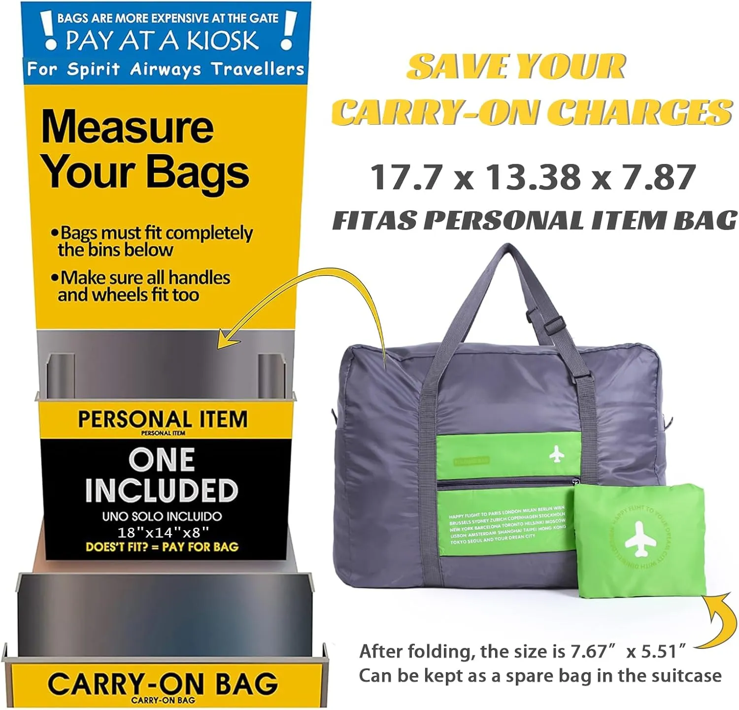 INVODA Travel Bag Foldable Duffle Bag for Women and Men Lightweight Luggage Bag Personal Item Bag for Airlines Weekender Carry on Bag Tote Overnight Bag (4 PCS)