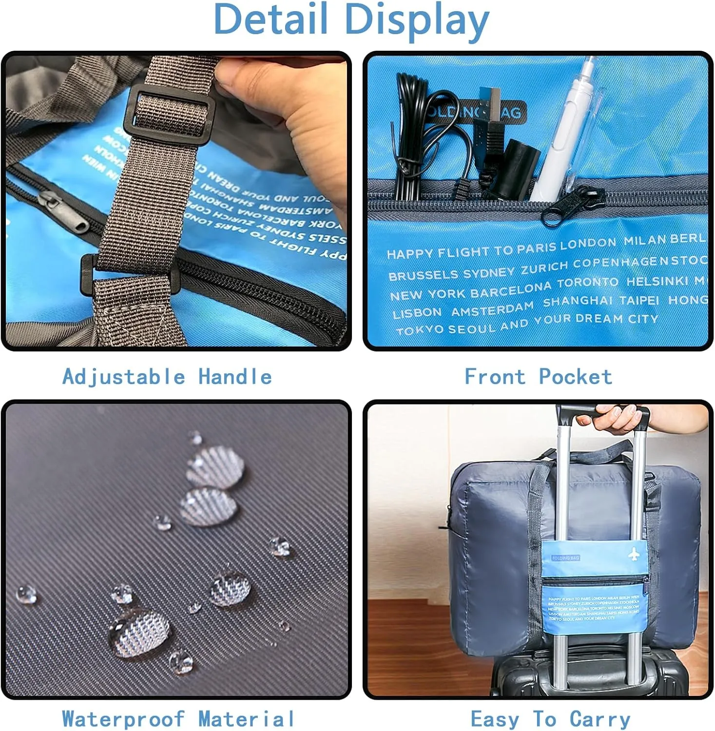 INVODA Travel Bag Foldable Duffle Bag for Women and Men Lightweight Luggage Bag Personal Item Bag for Airlines Weekender Carry on Bag Tote Overnight Bag (4 PCS)