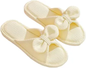 JadeRich Women's Open Toe Soft Linen Cotton Flat Slippers Bow Knot Cozy Breathable Slides Non-Slip Slide Slippers