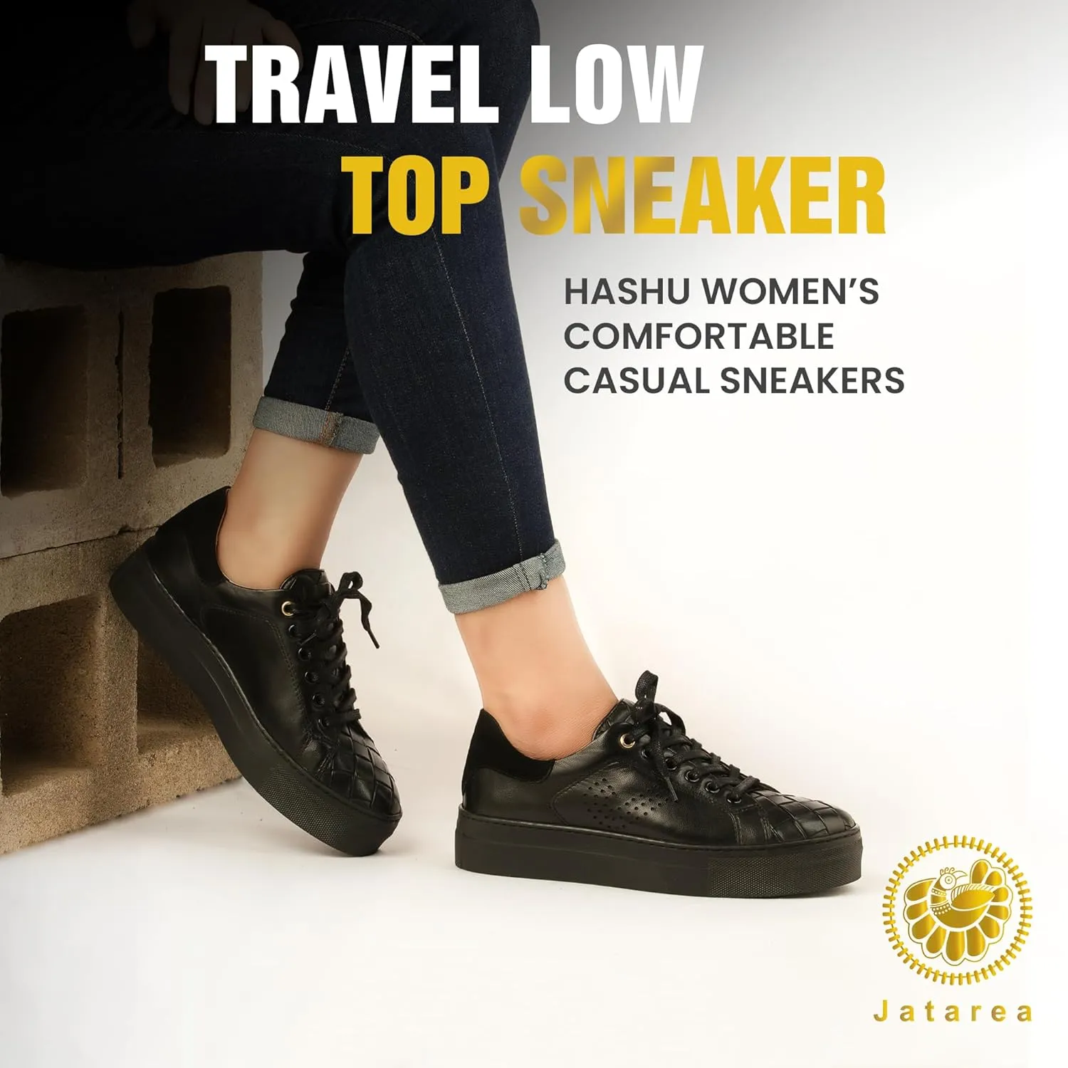 JATAREA Women's Fashion Sneakers – Genuine Leather Casual Shoes, Comfortable Cushioned Insole, TPR Rubber - Ethylene Vinyl Sole, Stylish Lifestyle, Lightweight & Durable Travel Sneakers