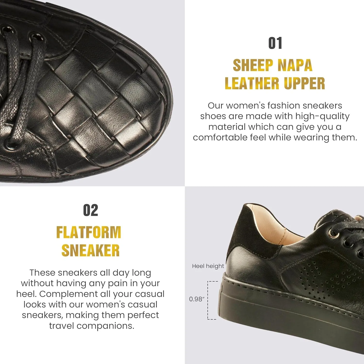 JATAREA Women's Fashion Sneakers – Genuine Leather Casual Shoes, Comfortable Cushioned Insole, TPR Rubber - Ethylene Vinyl Sole, Stylish Lifestyle, Lightweight & Durable Travel Sneakers