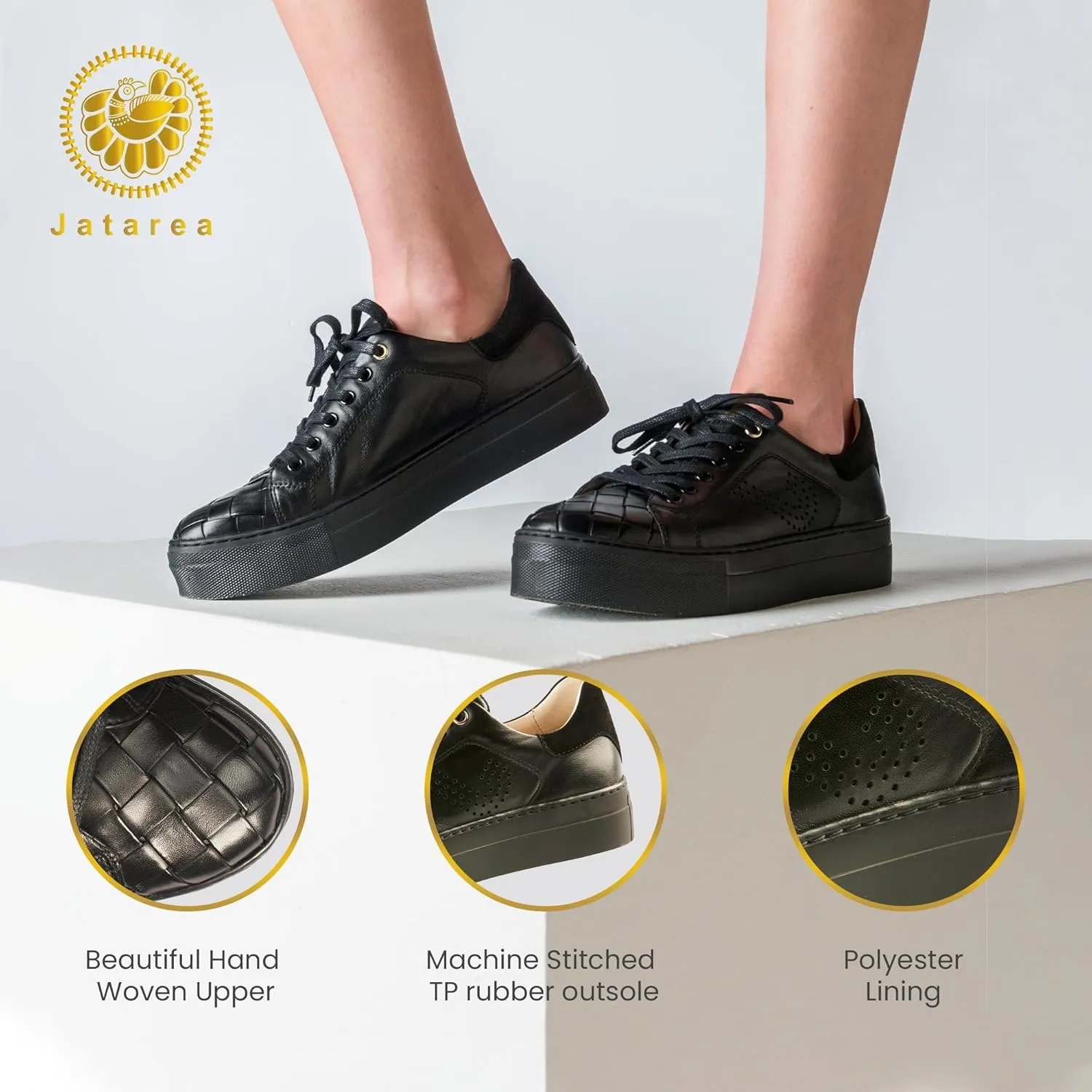 JATAREA Women's Fashion Sneakers – Genuine Leather Casual Shoes, Comfortable Cushioned Insole, TPR Rubber - Ethylene Vinyl Sole, Stylish Lifestyle, Lightweight & Durable Travel Sneakers