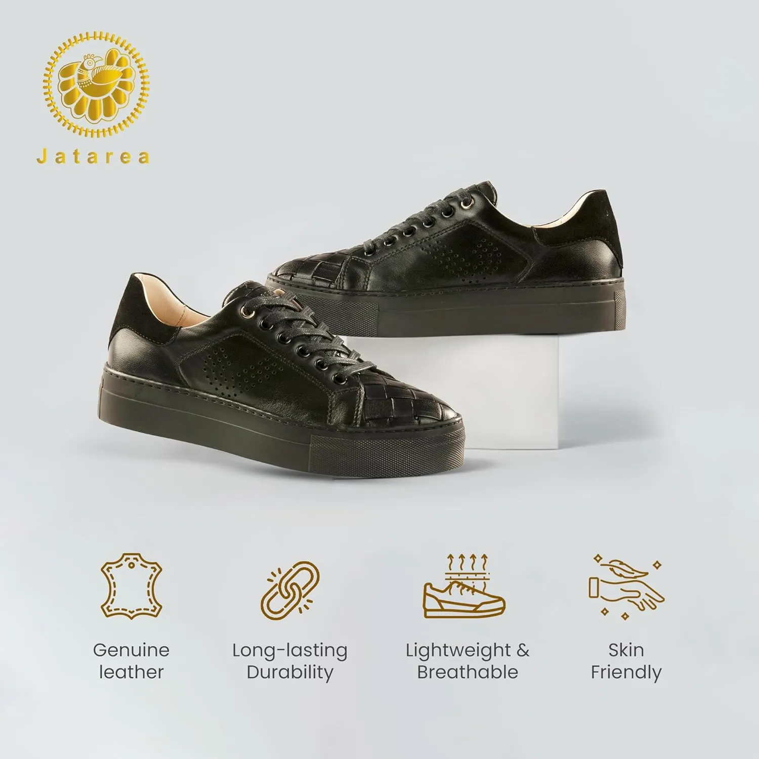 JATAREA Women's Fashion Sneakers – Genuine Leather Casual Shoes, Comfortable Cushioned Insole, TPR Rubber - Ethylene Vinyl Sole, Stylish Lifestyle, Lightweight & Durable Travel Sneakers