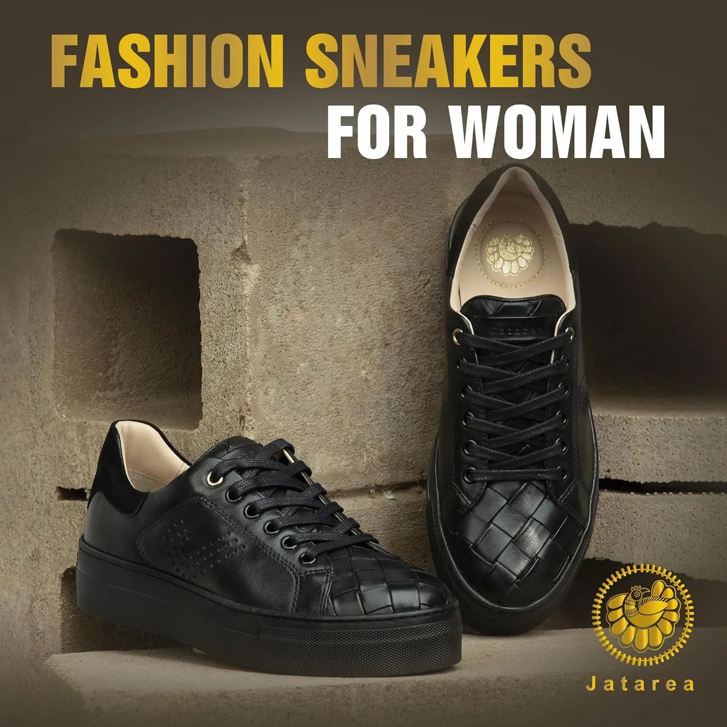 JATAREA Women's Fashion Sneakers – Genuine Leather Casual Shoes, Comfortable Cushioned Insole, TPR Rubber - Ethylene Vinyl Sole, Stylish Lifestyle, Lightweight & Durable Travel Sneakers
