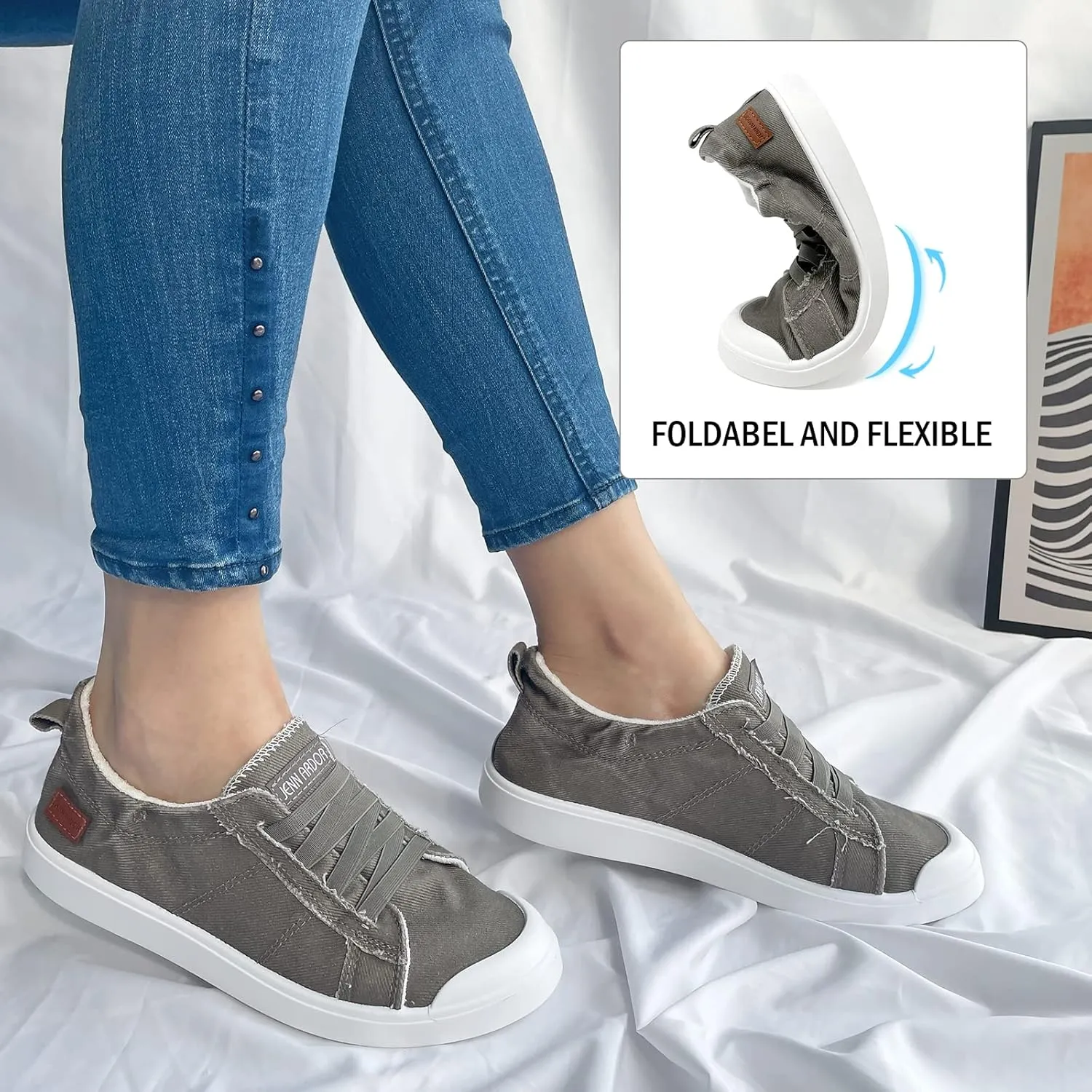 JENN ARDOR Women's Canvas Sneaker Slip-ons Loafers Shoes for Womens Fashion Casual Canvas Round Toe Soft Comfortable Walking Flats