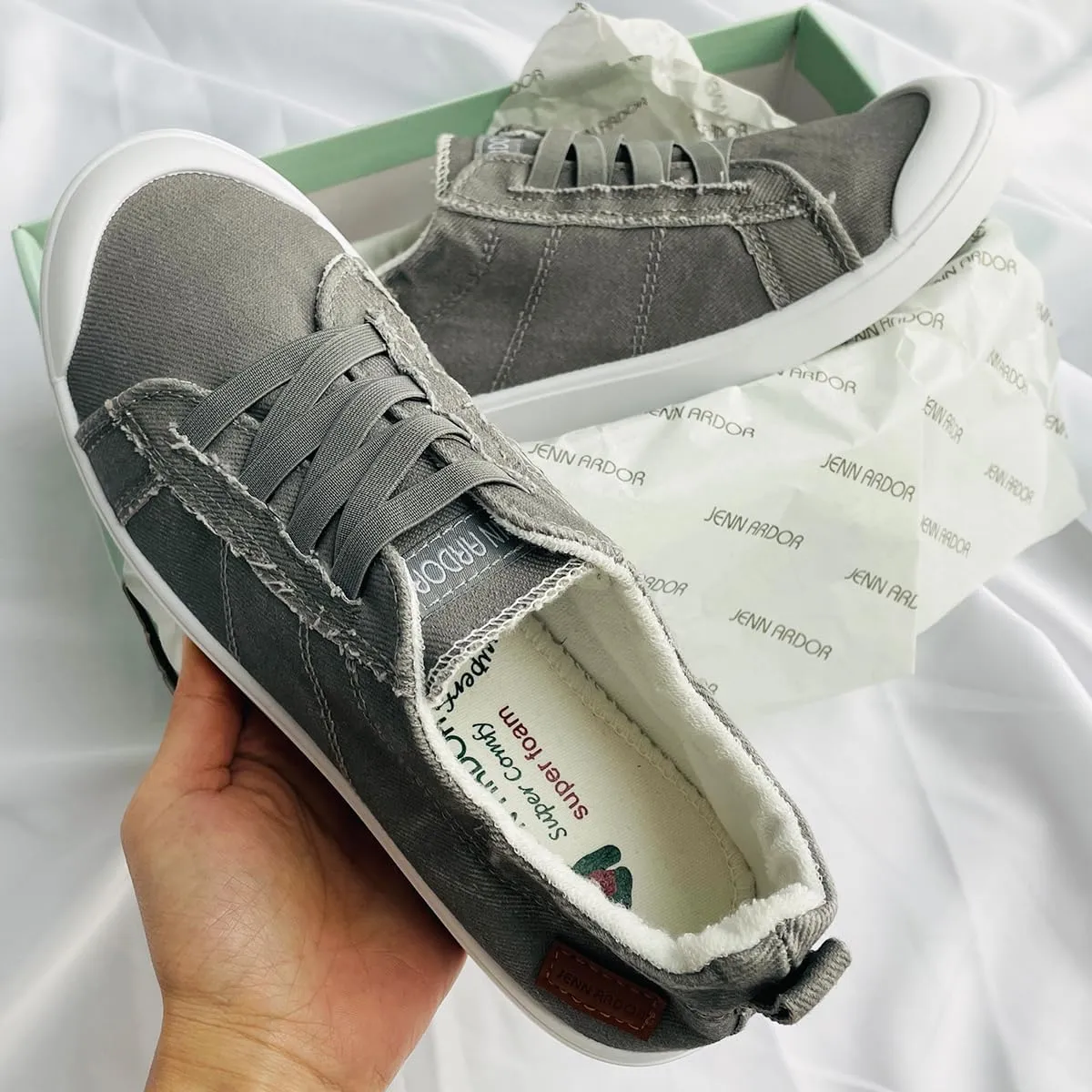 JENN ARDOR Women's Canvas Sneaker Slip-ons Loafers Shoes for Womens Fashion Casual Canvas Round Toe Soft Comfortable Walking Flats