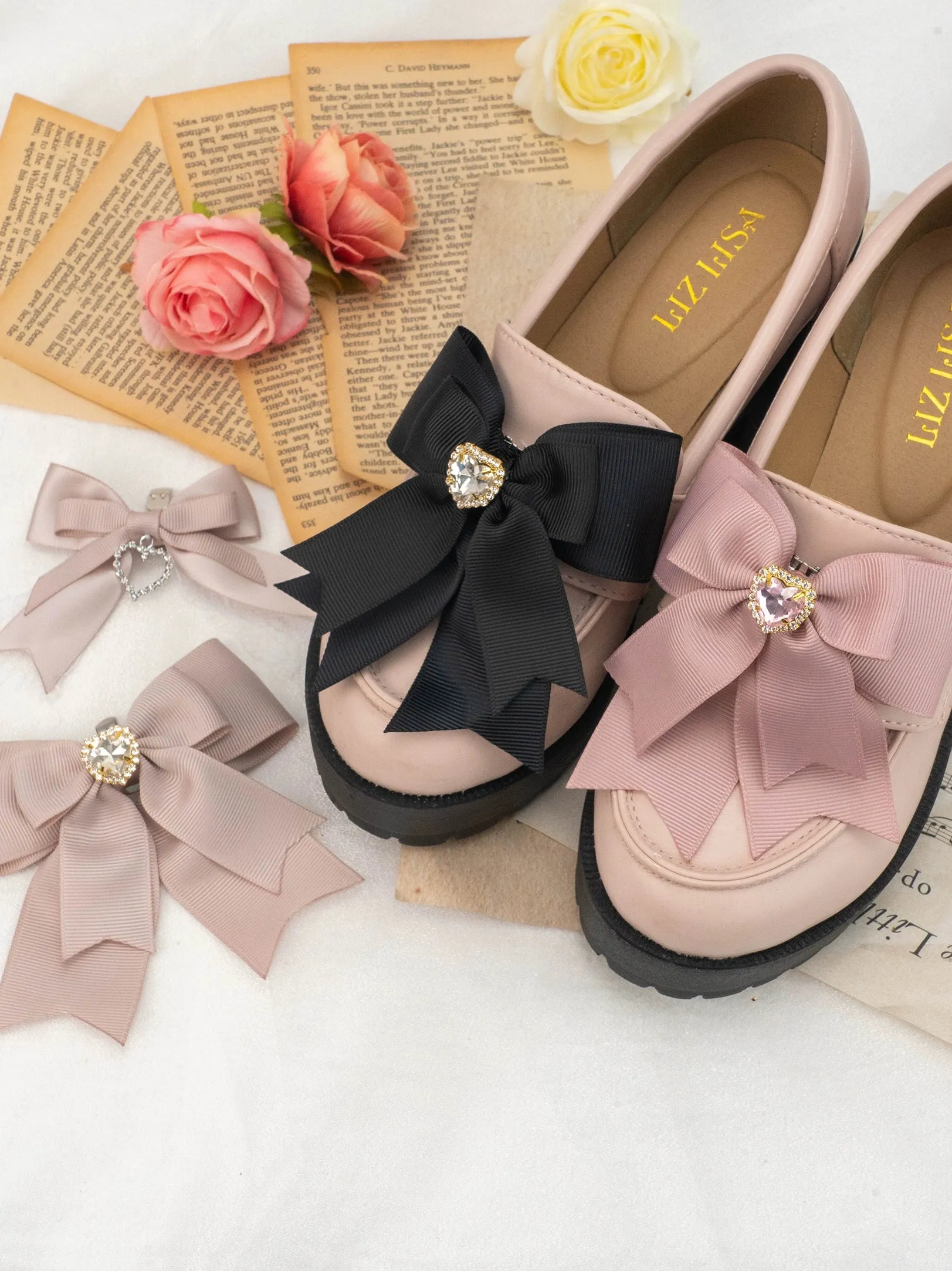 Jirai Kei Pearl Studded Loafers Buckle Shoes Clips 4 Colors