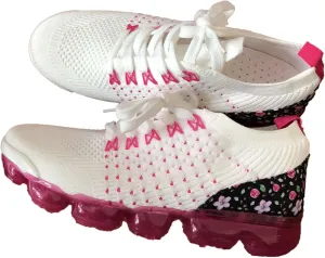 JITUUE Women’S Air Cushion Fashion Sneakers Flying Woven Breathable Slip On Mesh Lightweight Lace-Up Walking Shoes for Gym Travel Work