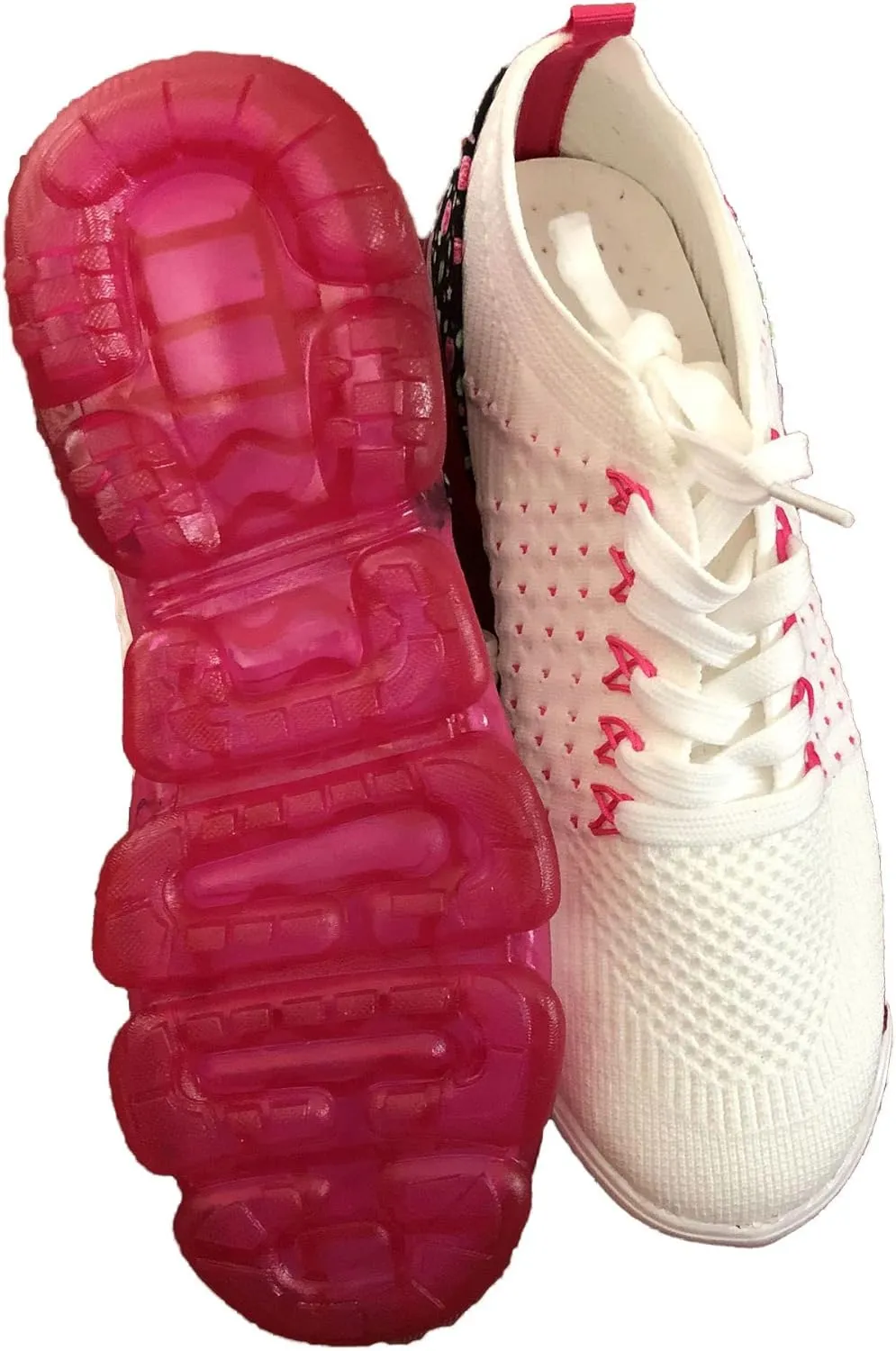 JITUUE Women’S Air Cushion Fashion Sneakers Flying Woven Breathable Slip On Mesh Lightweight Lace-Up Walking Shoes for Gym Travel Work