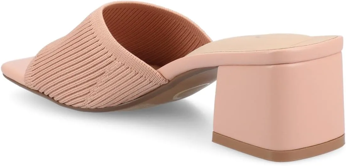 Journee Collection Womens Shilin Stretch Knit Dress Sandals Cushioned Slip On Block Heel Open Square Toe Spring Summer