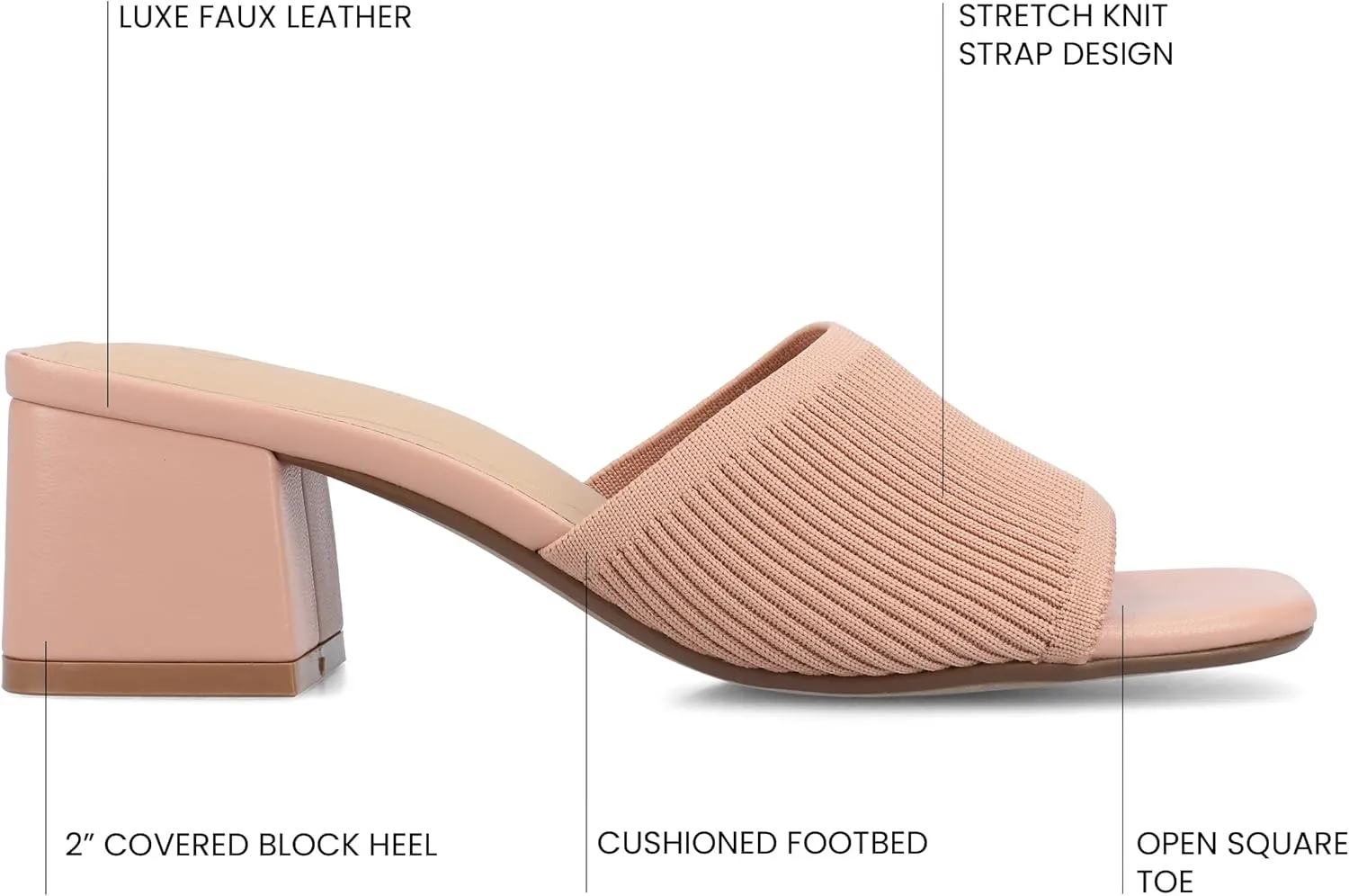 Journee Collection Womens Shilin Stretch Knit Dress Sandals Cushioned Slip On Block Heel Open Square Toe Spring Summer