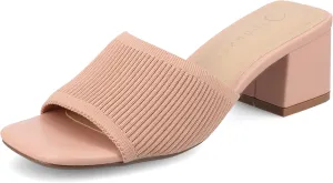 Journee Collection Womens Shilin Stretch Knit Dress Sandals Cushioned Slip On Block Heel Open Square Toe Spring Summer