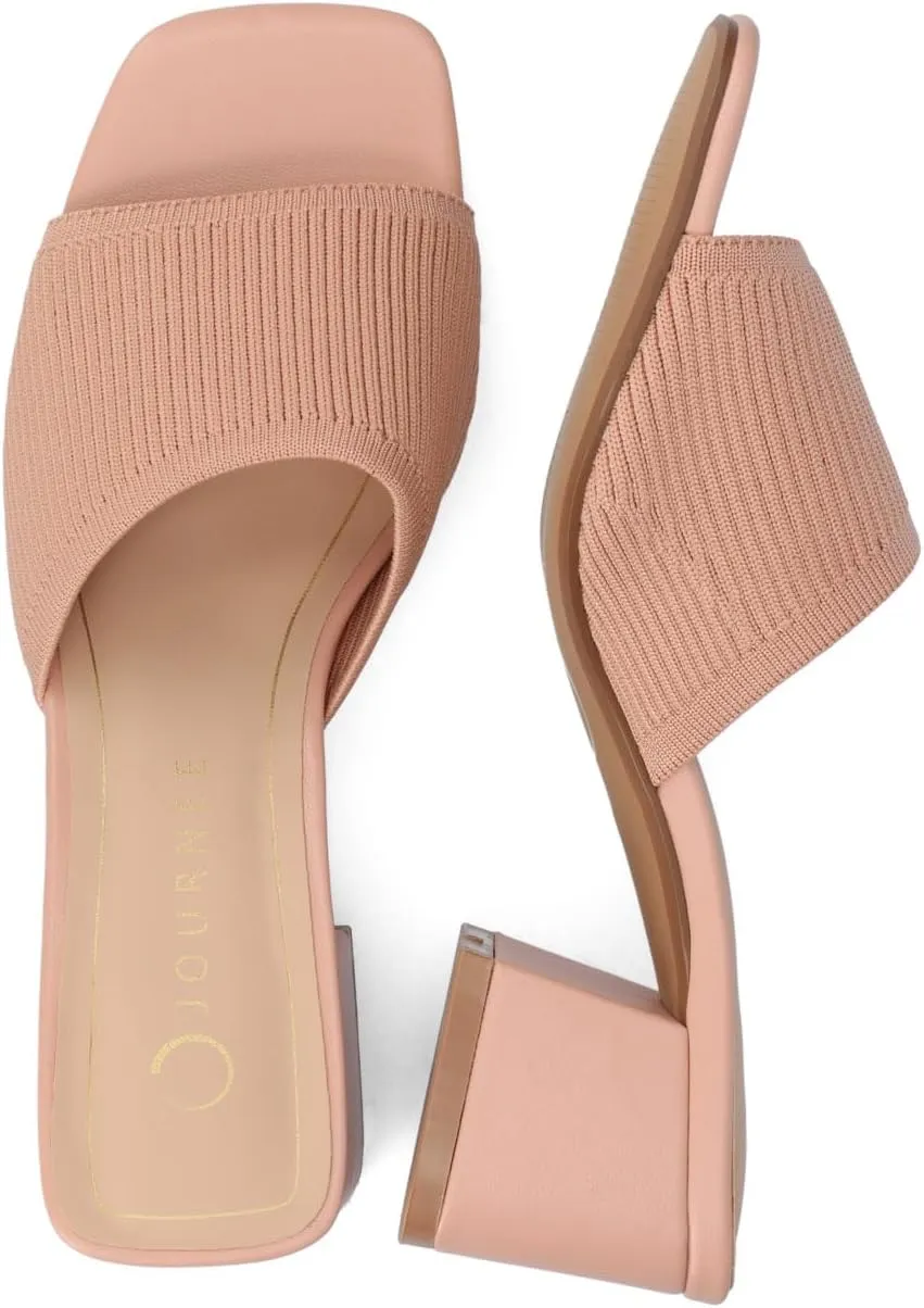 Journee Collection Womens Shilin Stretch Knit Dress Sandals Cushioned Slip On Block Heel Open Square Toe Spring Summer