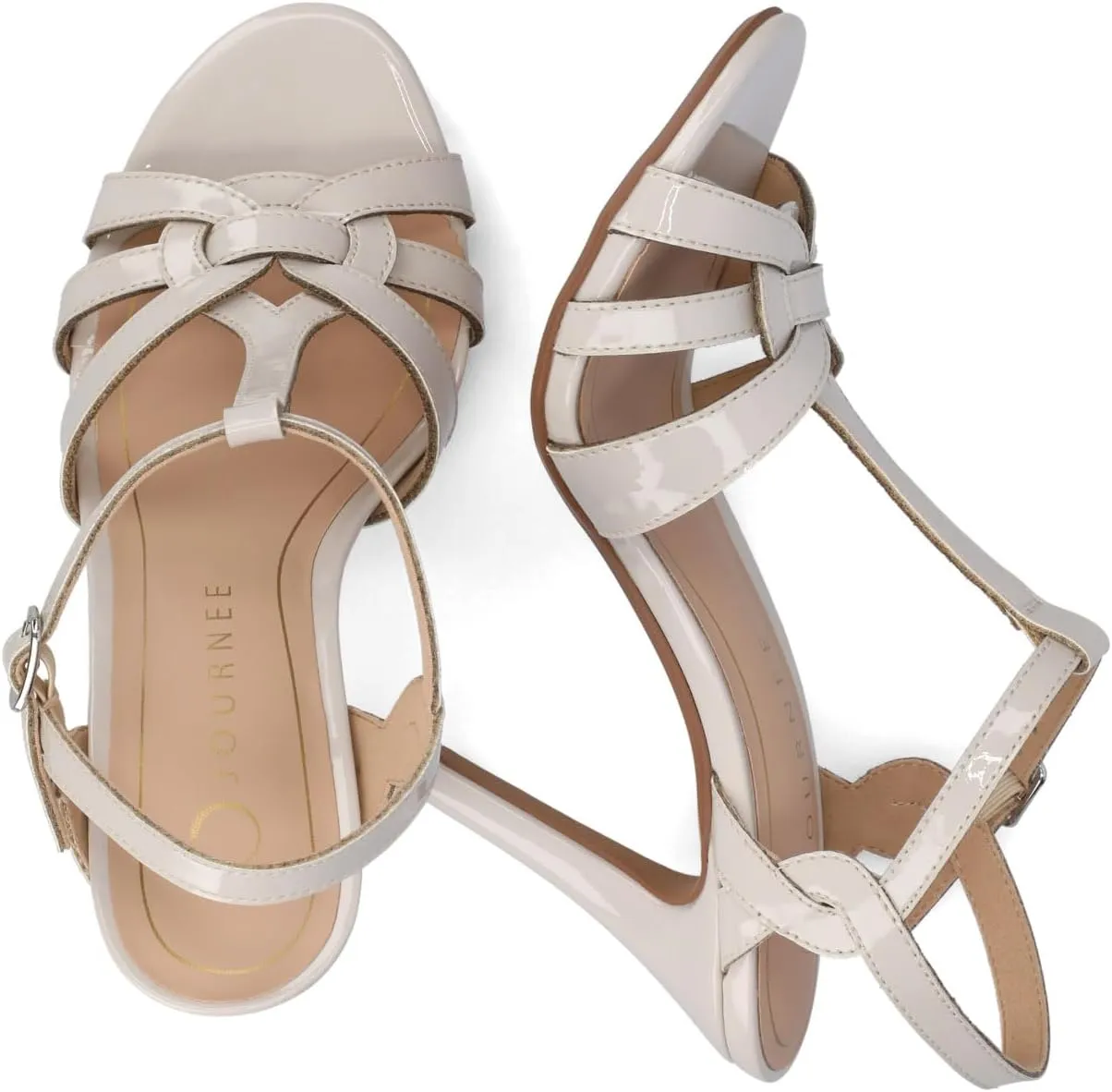 Journee Womens cushioned footbeds Valry Stiletto Heel faux leather open toe ankle strap buckle multi strap
