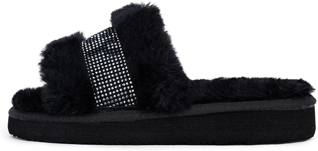 Juicy Couture Girls Furry Slide Sandals – Cozy Faux Fur Slip-On Slides, Open-Toe Comfort for Little & Big Kids