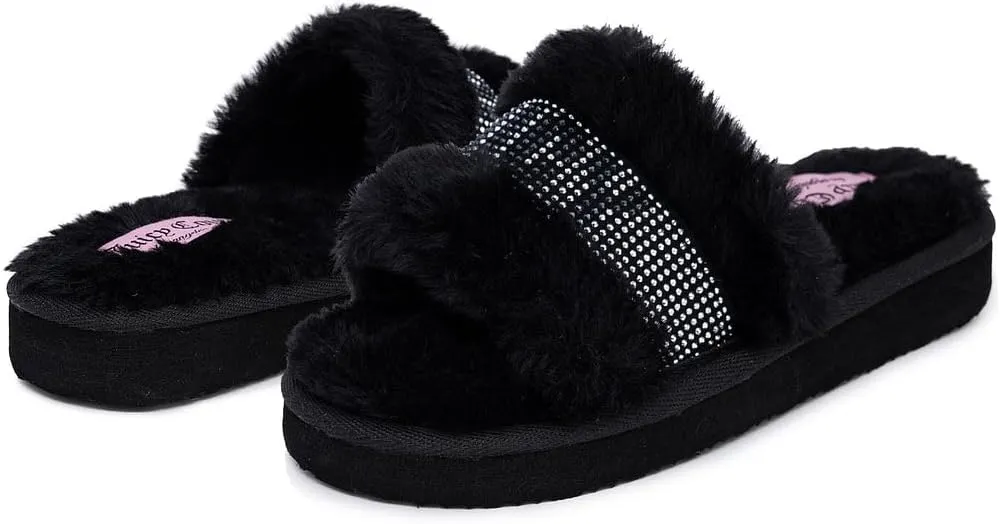 Juicy Couture Girls Furry Slide Sandals – Cozy Faux Fur Slip-On Slides, Open-Toe Comfort for Little & Big Kids