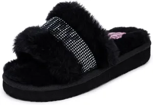 Juicy Couture Girls Furry Slide Sandals – Cozy Faux Fur Slip-On Slides, Open-Toe Comfort for Little & Big Kids