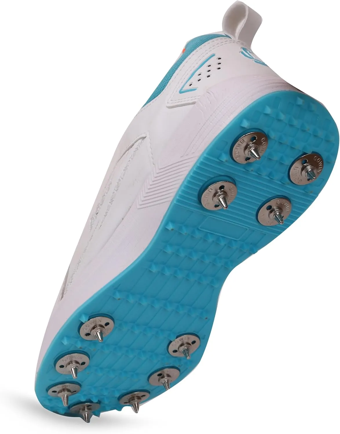 KD Willmax Metal Spike Lightweight Cricket Shoe, White/Blue