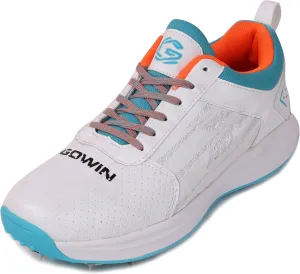 KD Willmax Metal Spike Lightweight Cricket Shoe, White/Blue