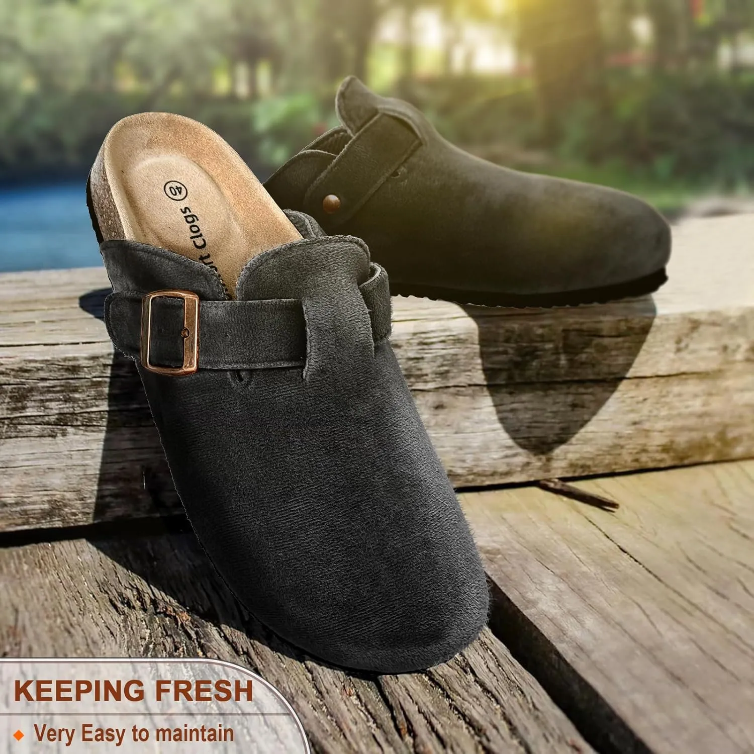 KEMISANT Men Clogs-Comfortable Suede Mules Slippers Sandals Nurse Potato Shoes Unisex-Cushioned Cork-Footbed