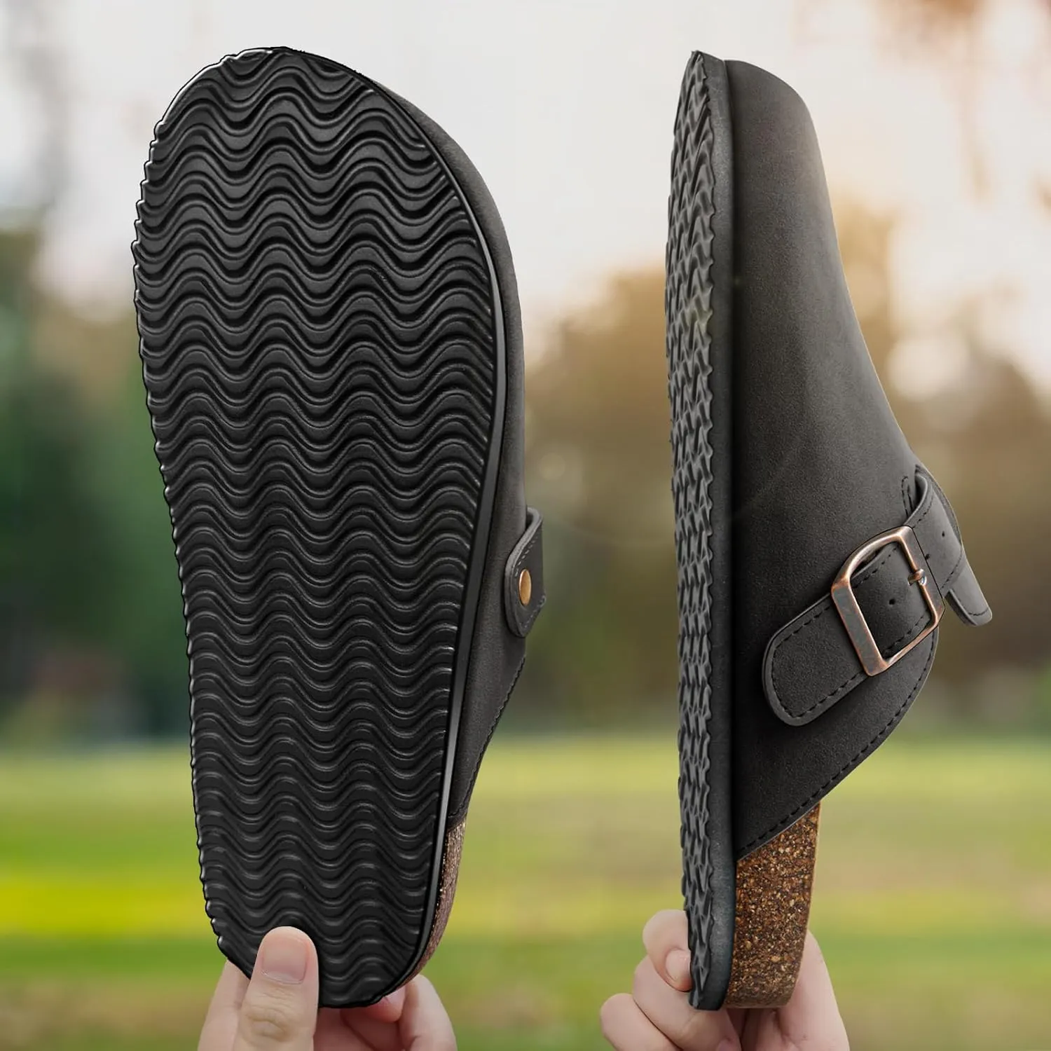 KEMISANT Men Clogs-Comfortable Suede Mules Slippers Sandals Nurse Potato Shoes Unisex-Cushioned Cork-Footbed