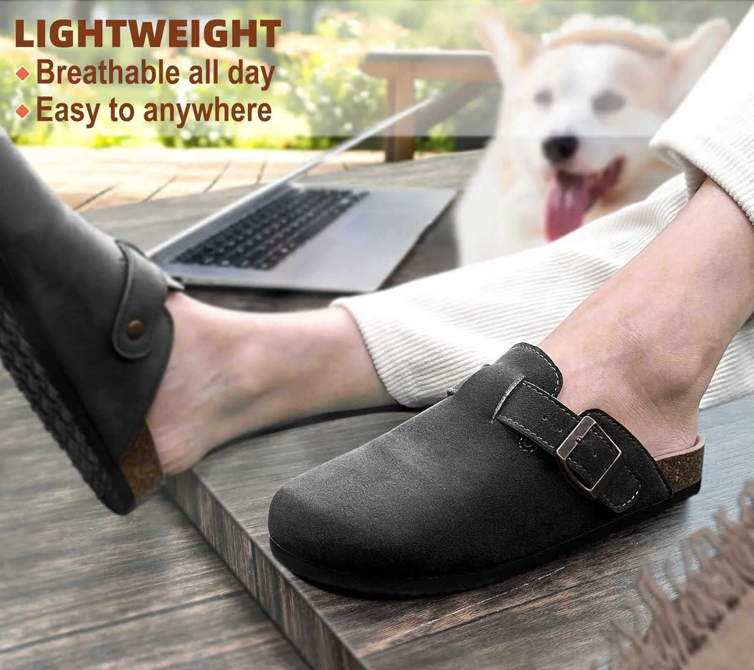KEMISANT Men Clogs-Comfortable Suede Mules Slippers Sandals Nurse Potato Shoes Unisex-Cushioned Cork-Footbed
