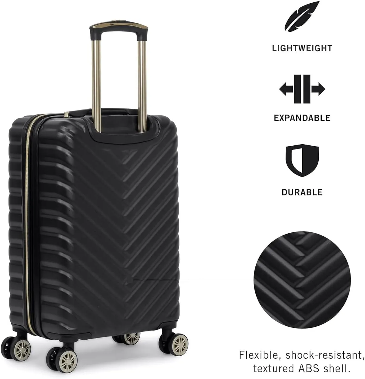 Kenneth Cole REACTION Madison Square Lightweight Hardside Chevron Expandable Spinner Luggage, Black, (28-Inch Checked)