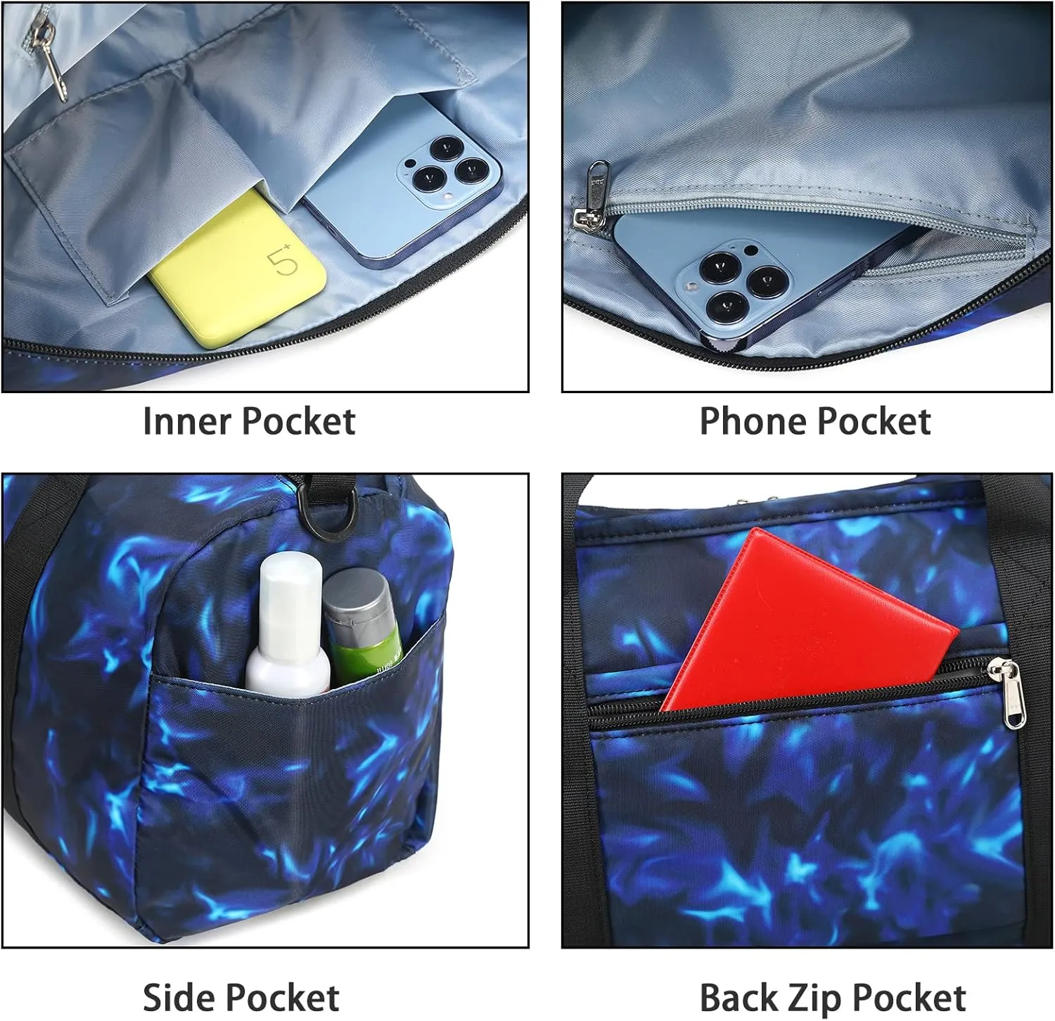 Kids Duffle Bag Boys Girls Overnighter Travel Sport Gym Bag Weekender Carry On Shoulder Bag with Shoe Compartment & Wet Pocket (Football Black Blue)