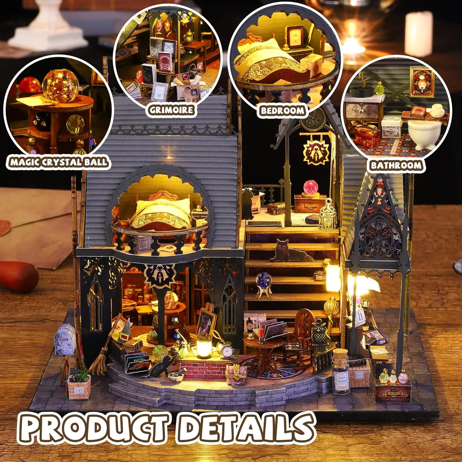 Kisoy Dollhouse Miniature Kit, DIY Wooden Mini House Building Kits, 1:36 Scale Miniature Dollhouse Furniture and Accessories for Teens & Adults (Luna Magic House)