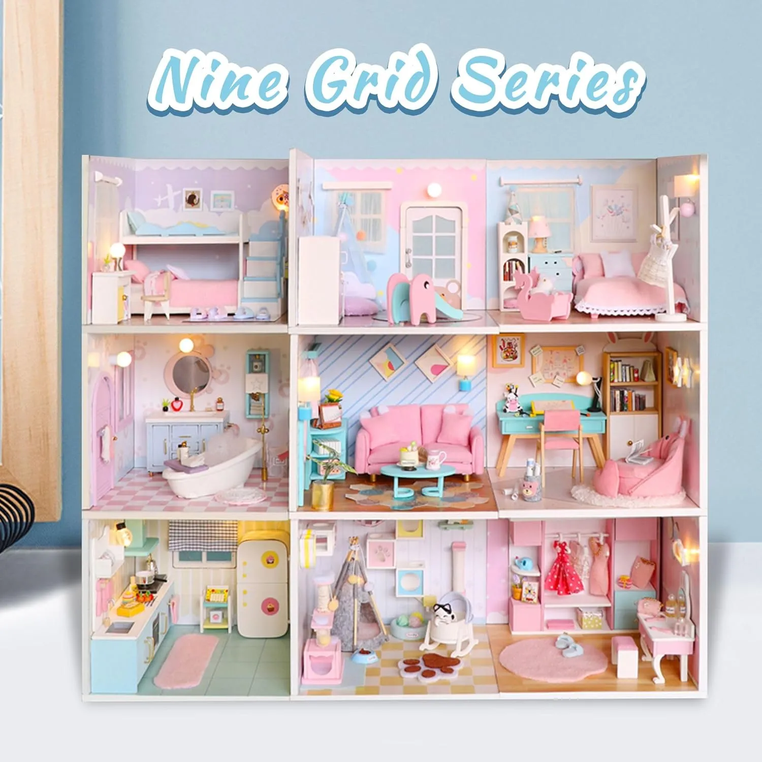 Kisoy Dollhouse Miniature with Furniture Kit, DIY 3D Wooden DIY House Kit A Corner of a Small Apartment Style with Dust Cover & LED,Handmade Tiny House Toys for Kids Adults Gift (Kitchen)