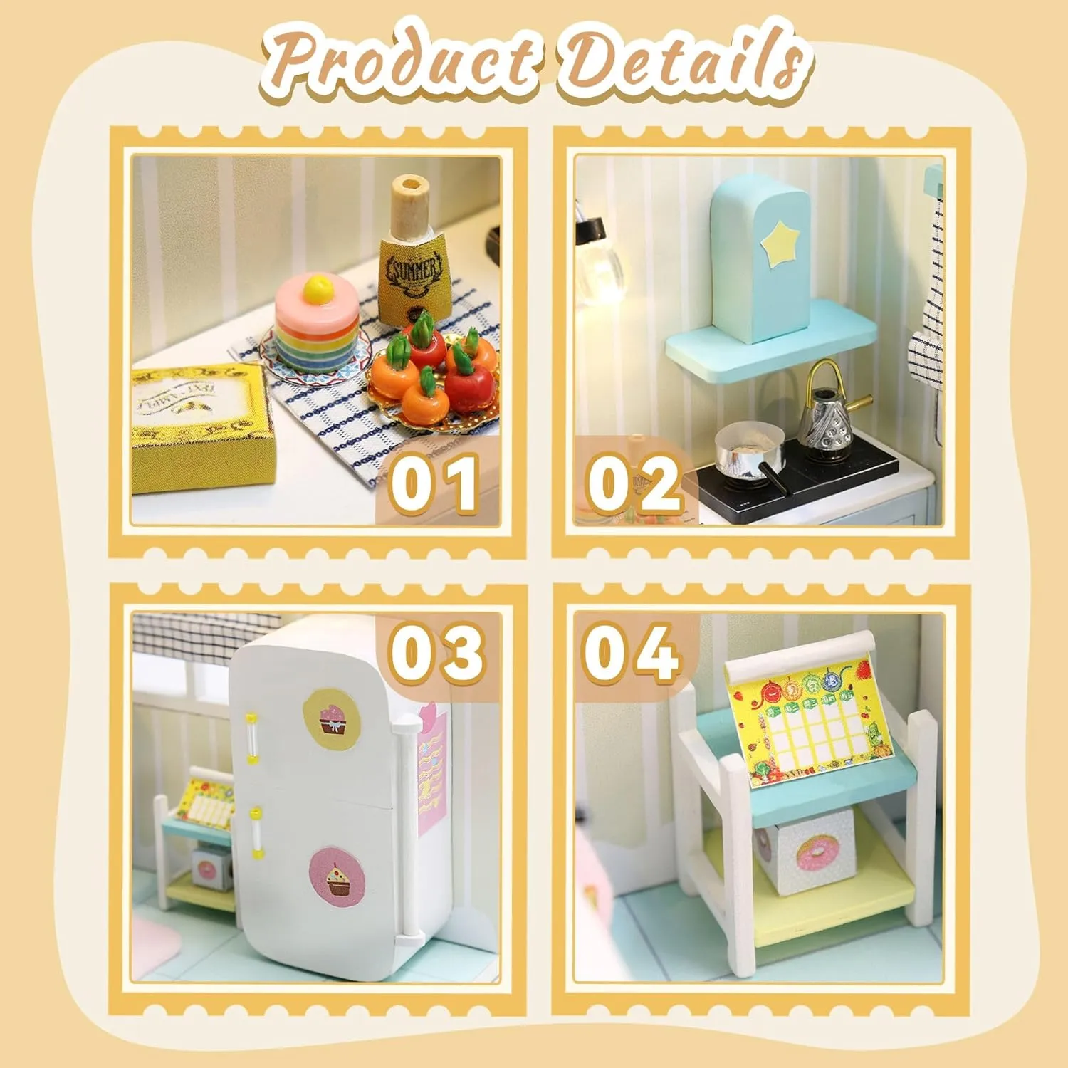 Kisoy Dollhouse Miniature with Furniture Kit, DIY 3D Wooden DIY House Kit A Corner of a Small Apartment Style with Dust Cover & LED,Handmade Tiny House Toys for Kids Adults Gift (Kitchen)