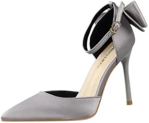 Korean version of sweet beauty shoes with thin heels, high heels, shallow mouth, pointed silk, hollow back bow, and sandals