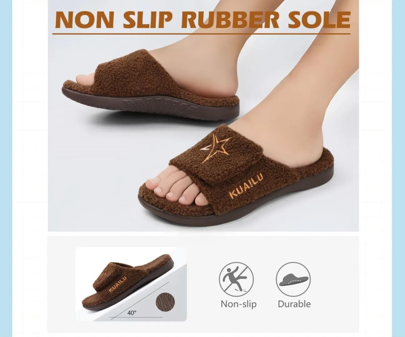 KuaiLu Mens Slides Soft Cushion Sport Sandals with Plantar Fasciitis Arch Support Adjustable Open Toe Summer Slippers Slip on Indoor Outdoor Size 7-15