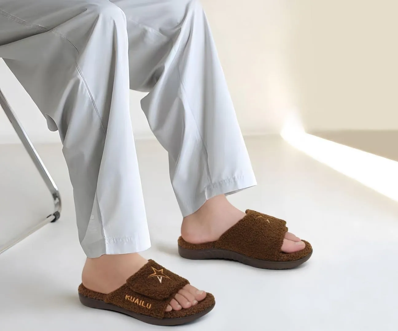 KuaiLu Mens Slides Soft Cushion Sport Sandals with Plantar Fasciitis Arch Support Adjustable Open Toe Summer Slippers Slip on Indoor Outdoor Size 7-15