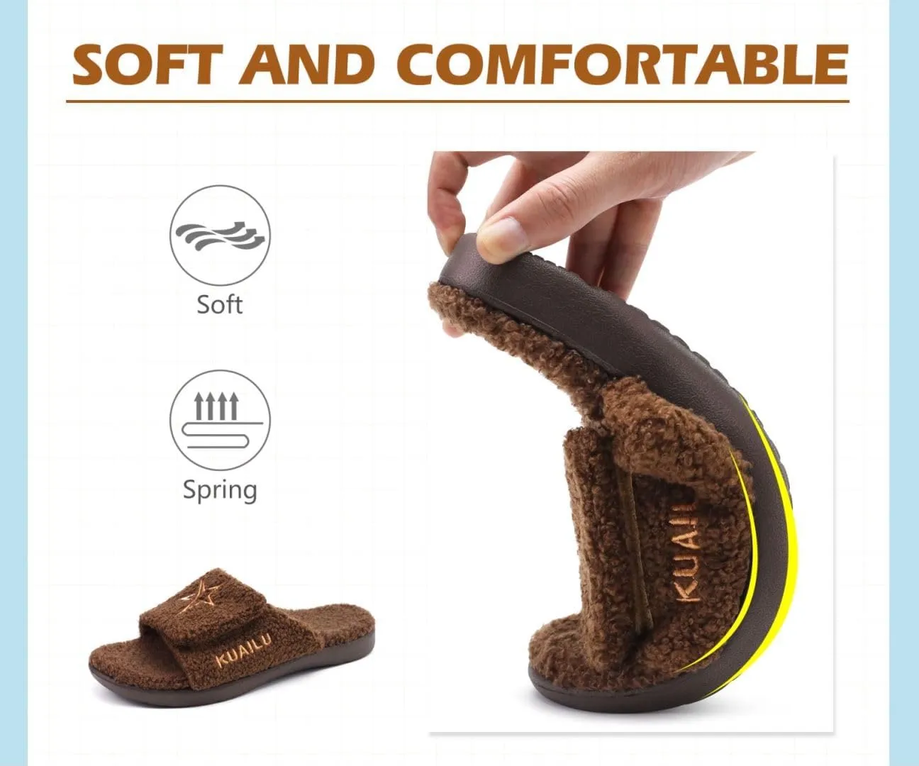 KuaiLu Mens Slides Soft Cushion Sport Sandals with Plantar Fasciitis Arch Support Adjustable Open Toe Summer Slippers Slip on Indoor Outdoor Size 7-15
