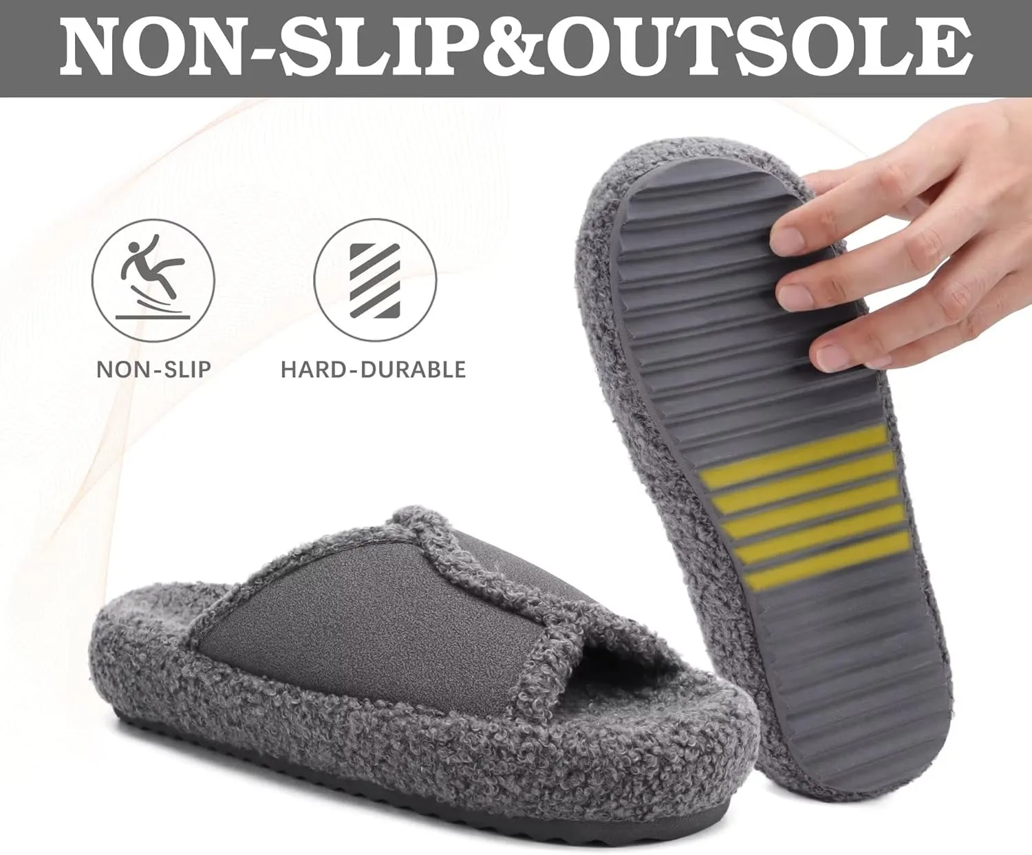 KUAILU Women Cozy Slippers Comfortable Suede Faux Fluff Warm Sherpa Lining House slippers for ladies Bedroom Memory Foam Cushioned Orthotic Open Toe Slides Thick Hard Sole Indoor&Outdoor (US Size 5-11)