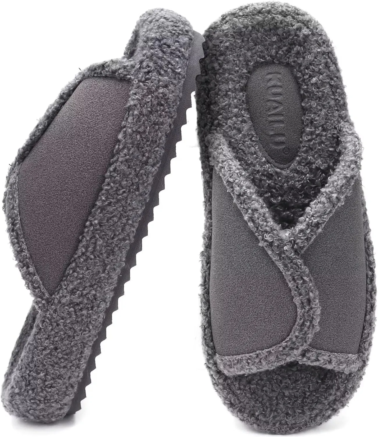 KUAILU Women Cozy Slippers Comfortable Suede Faux Fluff Warm Sherpa Lining House slippers for ladies Bedroom Memory Foam Cushioned Orthotic Open Toe Slides Thick Hard Sole Indoor&Outdoor (US Size 5-11)