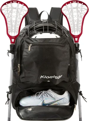 Lacrosse Bag - Large Sports Backpack for Lacrosse Equipment - Two Stick Holders and Separate Cleats Shoe Compartment