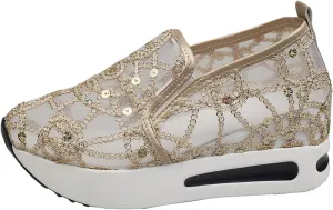 Ladies Fashion Breathable Knitted Mesh Pointed Flat Bottomed Casual Single Shoes Wedges Wide Feet