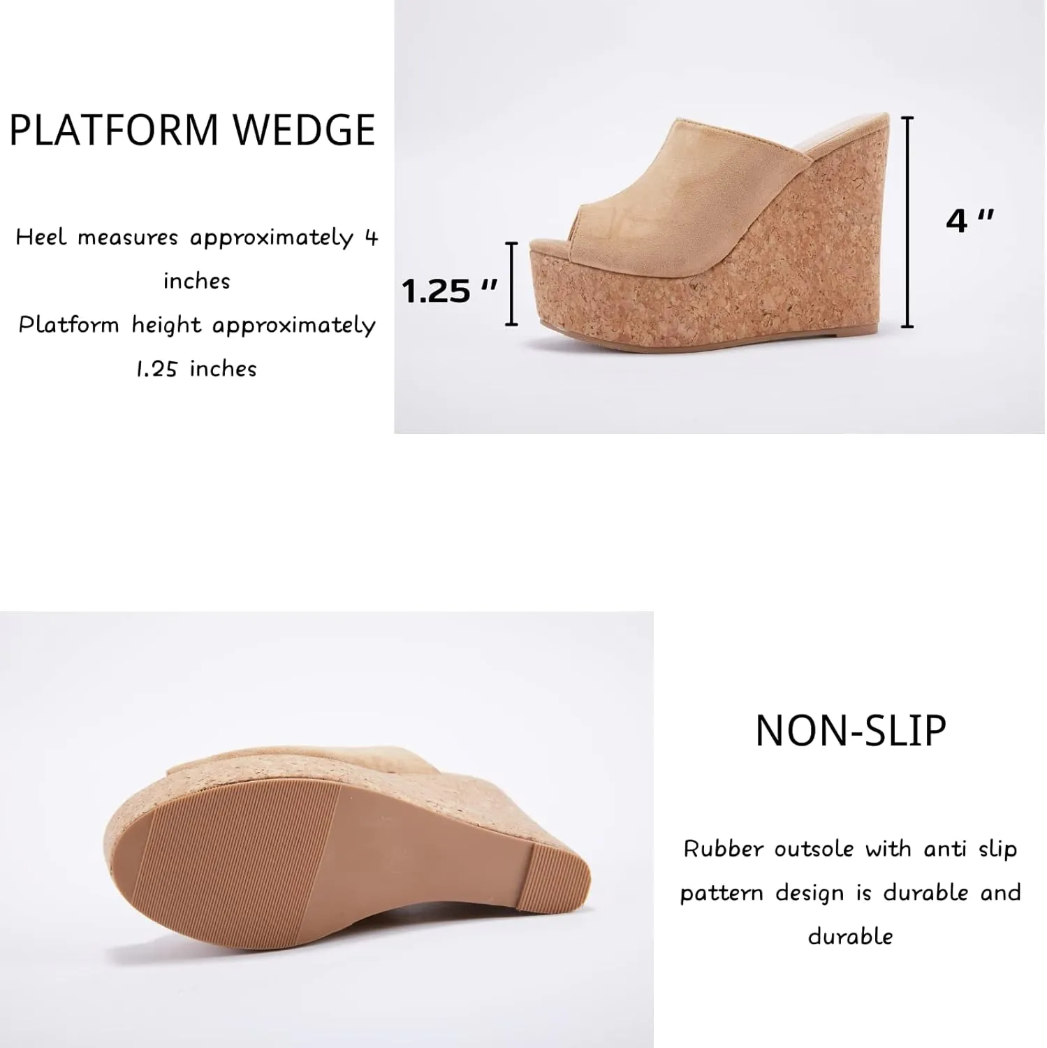 LAICIGO Womens Wedge Platform Slide on Sandals Open Toe Cork Faux Suede Dress Summer Slippers Shoes