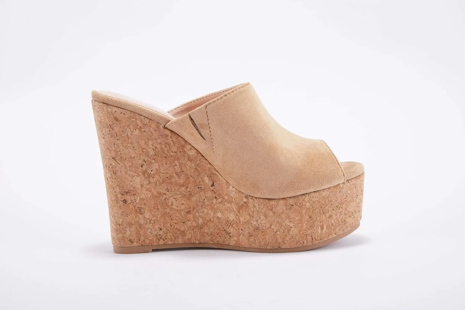 LAICIGO Womens Wedge Platform Slide on Sandals Open Toe Cork Faux Suede Dress Summer Slippers Shoes