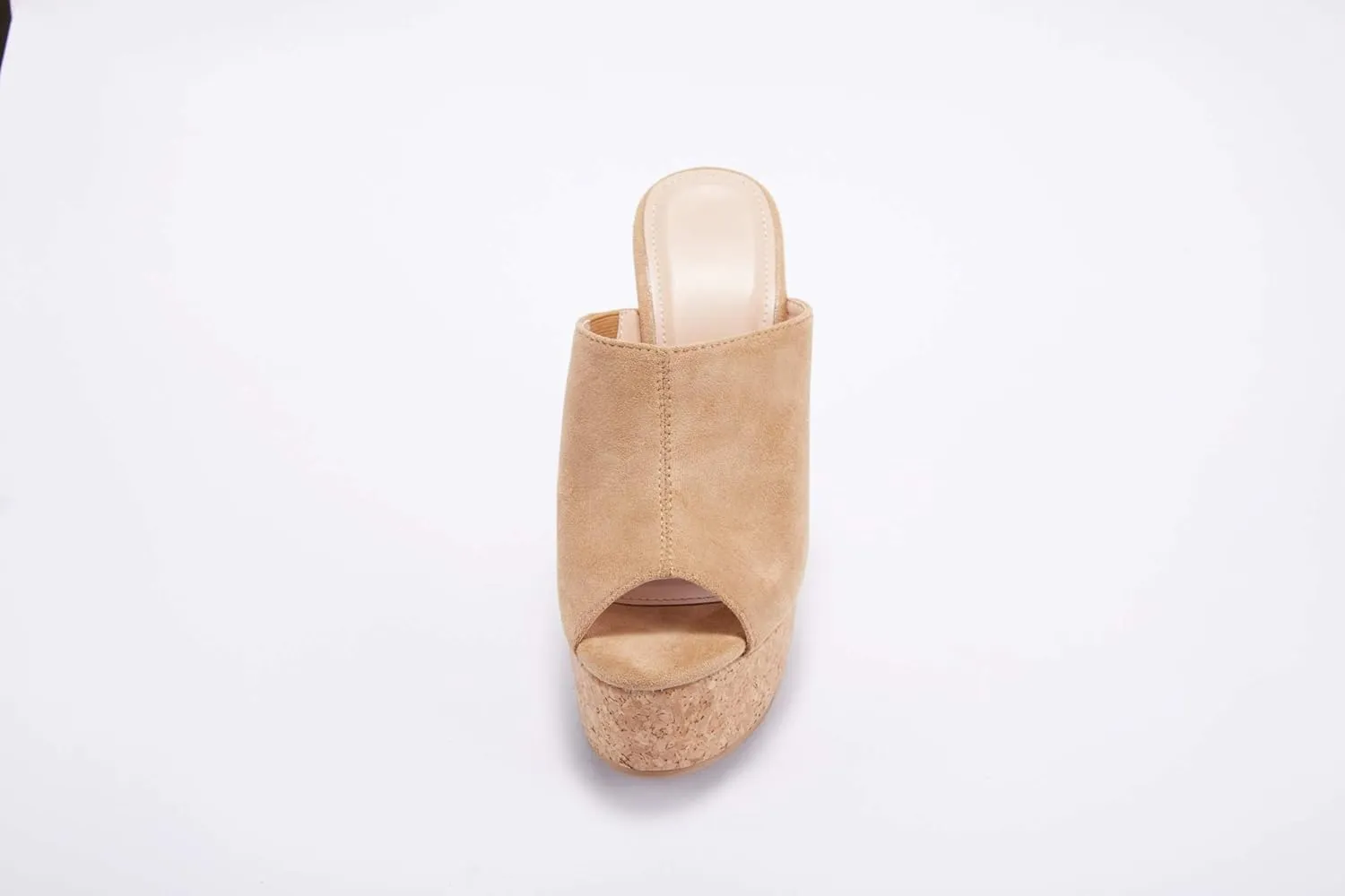 LAICIGO Womens Wedge Platform Slide on Sandals Open Toe Cork Faux Suede Dress Summer Slippers Shoes