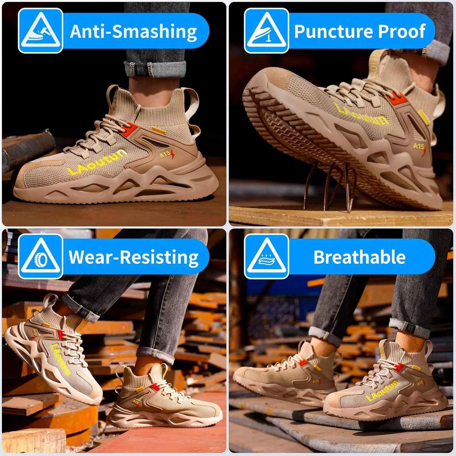LAoutun Steel Toe Shoes for Men and Women Comfortable Lightweight Work Safety Shoes Puncture Proof Slip Resistant Indestructible Sneakers Construction Work Utility Sneakers