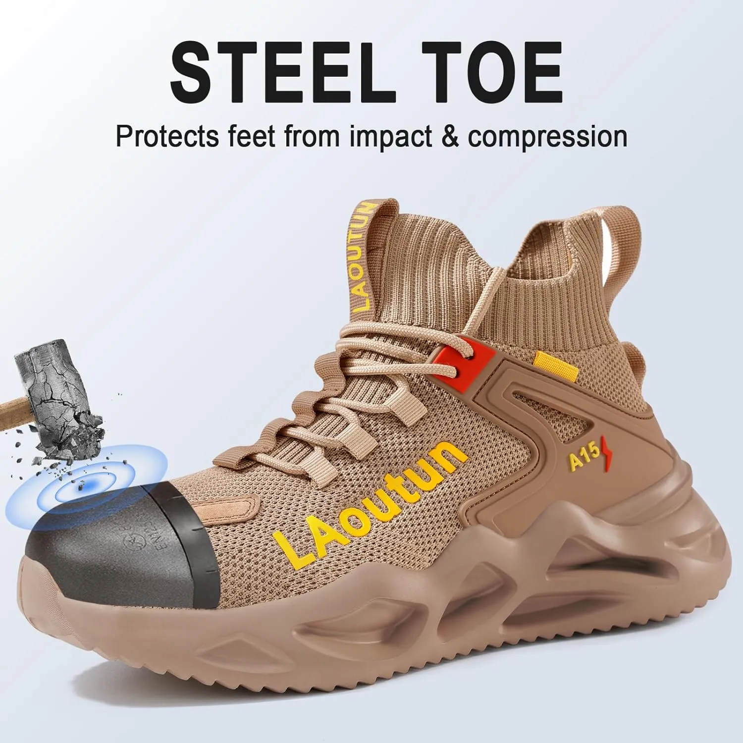 LAoutun Steel Toe Shoes for Men and Women Comfortable Lightweight Work Safety Shoes Puncture Proof Slip Resistant Indestructible Sneakers Construction Work Utility Sneakers