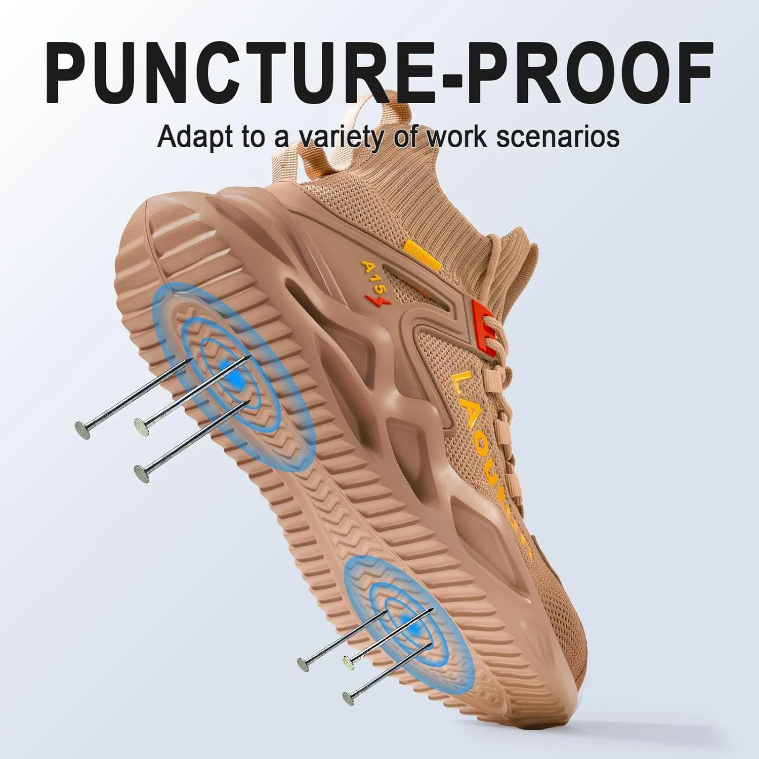 LAoutun Steel Toe Shoes for Men and Women Comfortable Lightweight Work Safety Shoes Puncture Proof Slip Resistant Indestructible Sneakers Construction Work Utility Sneakers