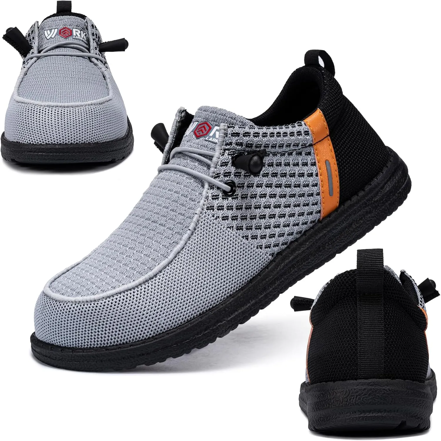 LARNMERN Slip On Steel Toe Shoes Men Lightweight Comfortable Lounging Walking Sneakers Steel Toe Loafers
