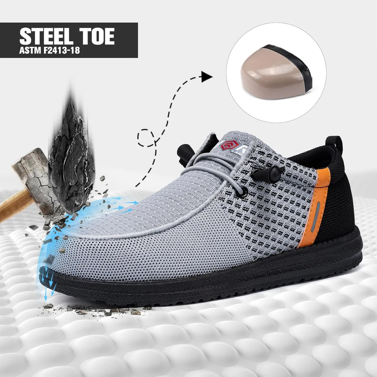 LARNMERN Slip On Steel Toe Shoes Men Lightweight Comfortable Lounging Walking Sneakers Steel Toe Loafers