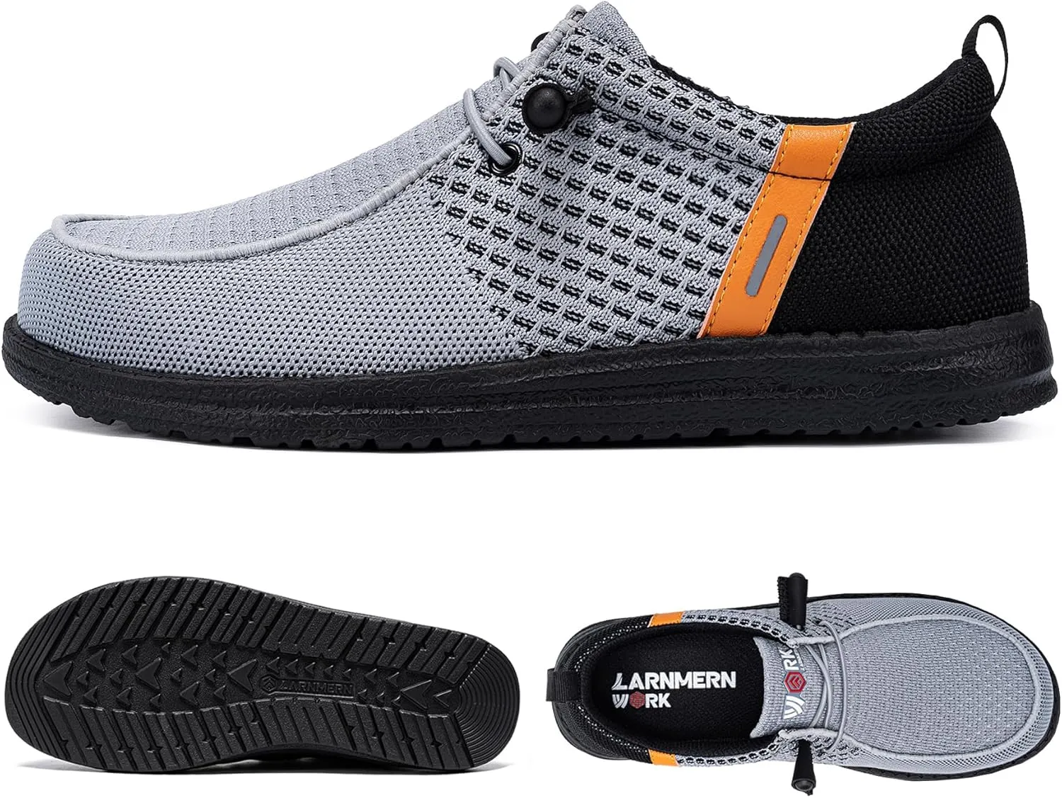 LARNMERN Slip On Steel Toe Shoes Men Lightweight Comfortable Lounging Walking Sneakers Steel Toe Loafers