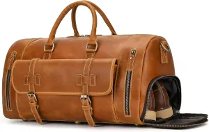 Leather Duffel Bags for Men and Women 20 Inch Full Grain Leather Travel Overnight Weekend Leather Bags Travel Duffel for Men, 9802 Light Brown
