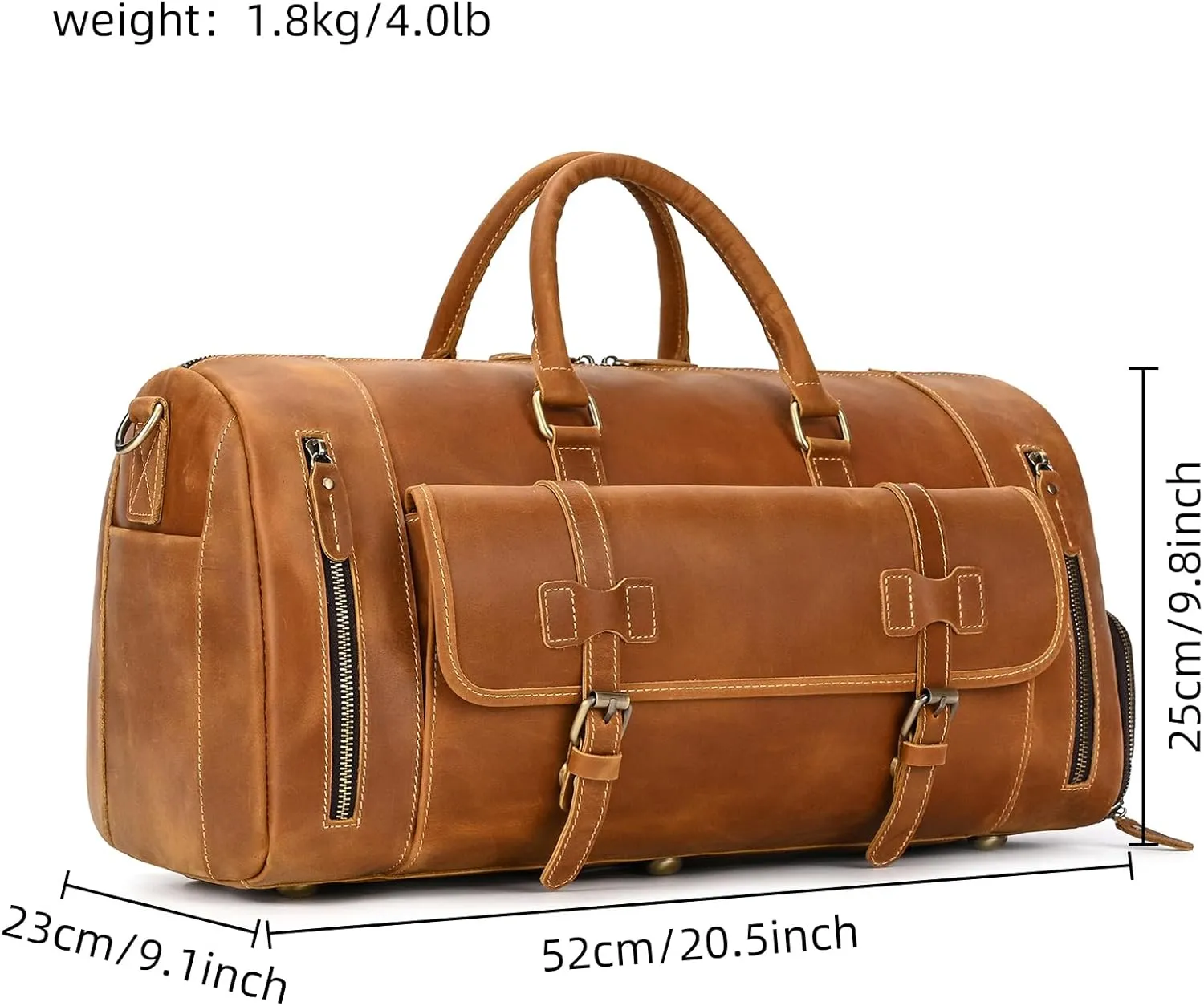 Leather Duffel Bags for Men and Women 20 Inch Full Grain Leather Travel Overnight Weekend Leather Bags Travel Duffel for Men, 9802 Light Brown